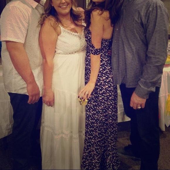 Reposh Chest area is a true small. Navy Floral Off Shoulder High Low Maxi Dress - Picture 3 of 5